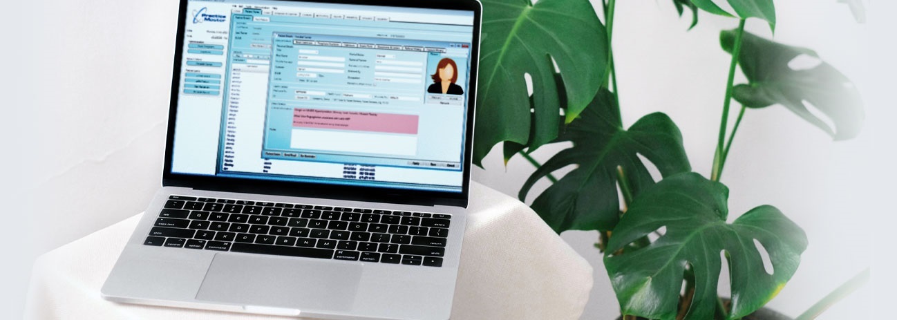 Practice Master Pro Patient Management Software on a Laptop