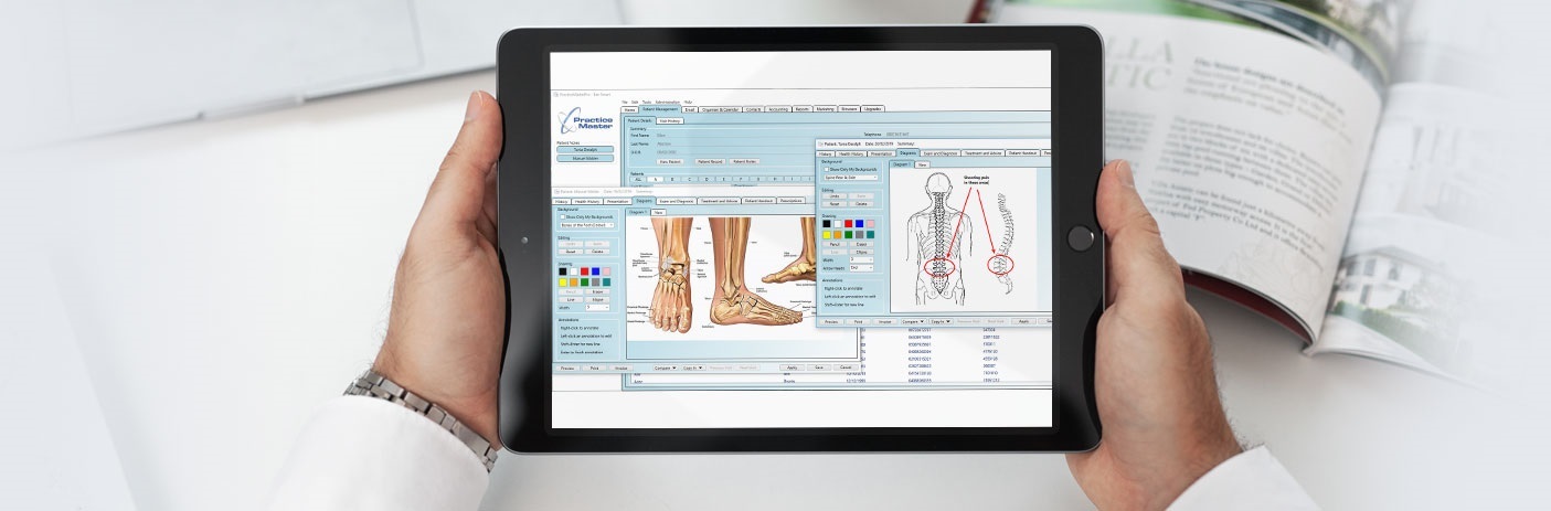 Practice Master Pro Customisable Patient Notes Software on a Laptop