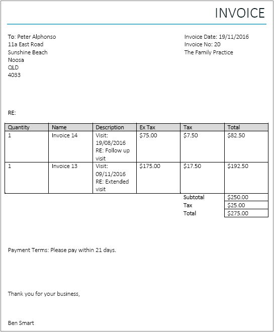 A composite invoice can still be emailed/printed just like a normal invoice - the child invoices are shown as the items