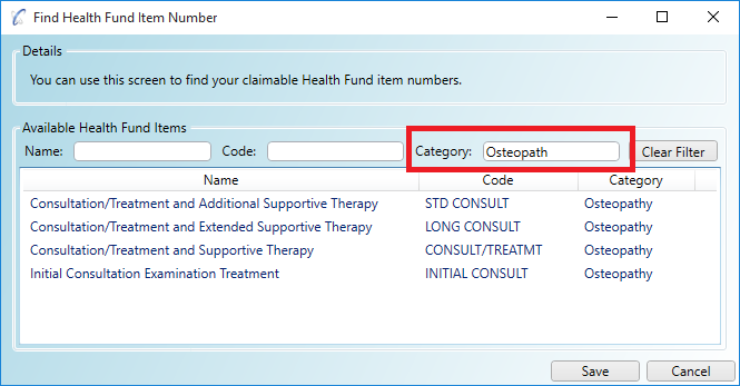 Finding an existing health fund item number