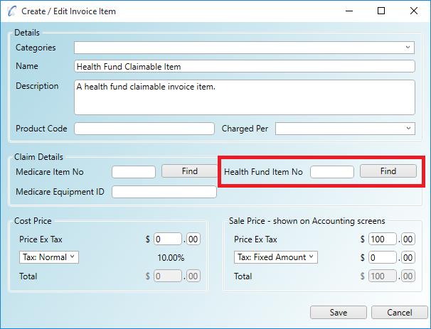 Adding a new health fund claimable invoice item