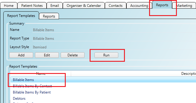 Selecting a report template to run