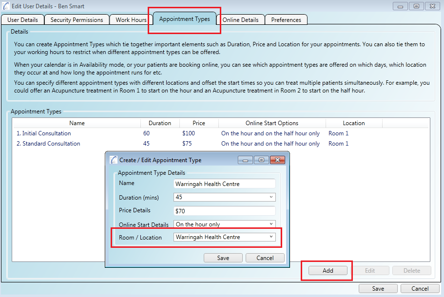 You can allow online bookings for multiple practice locations for the same practitioner through 'Appointment Types'