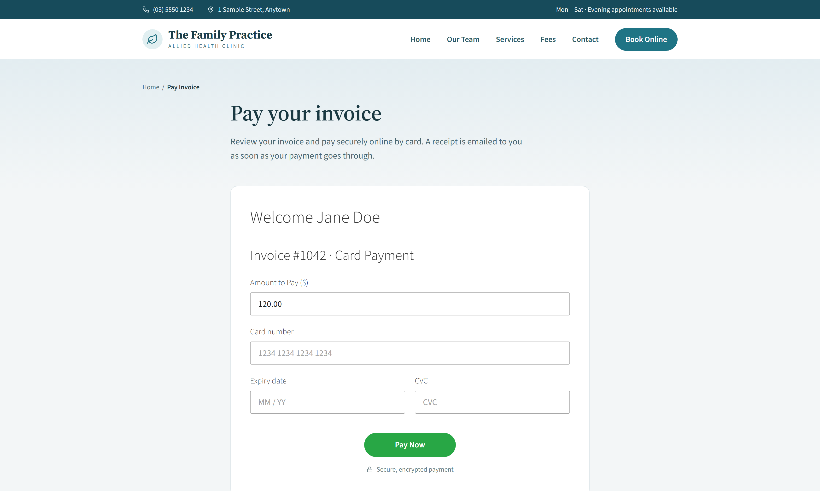 Hosted invoices for online payment integrate seamlessly with Practice Master Pros patient billing software