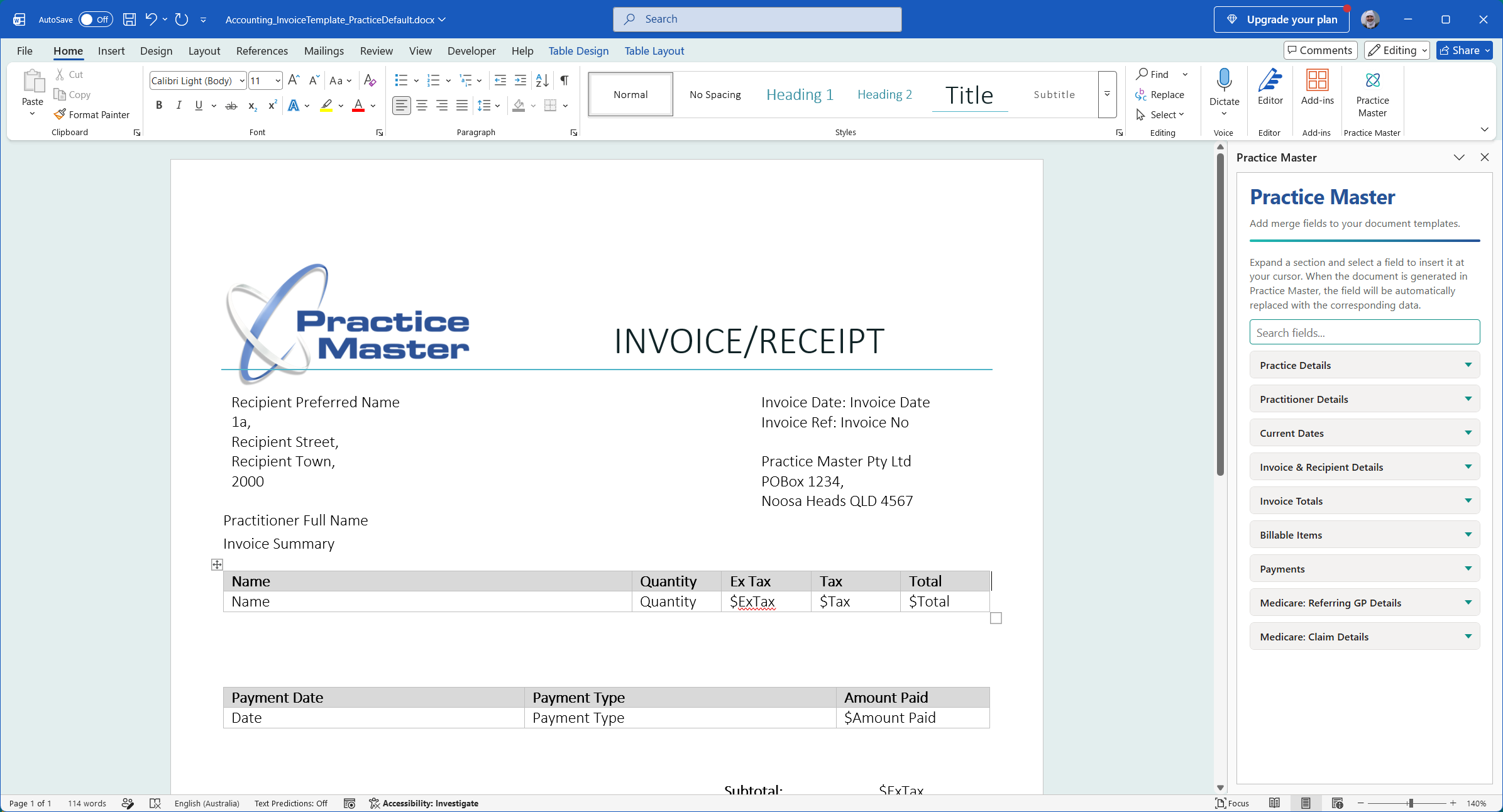 Practice Master Pro create professional document templates in Microsoft Word